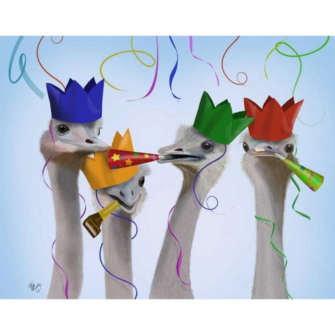 Ostrich, Party Gals White Modern Wood Framed Art Print by Fab Funky