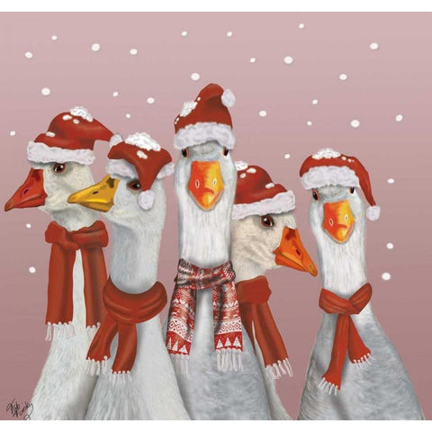 Christmas Gaggle of Geese Black Modern Wood Framed Art Print with Double Matting by Fab Funky