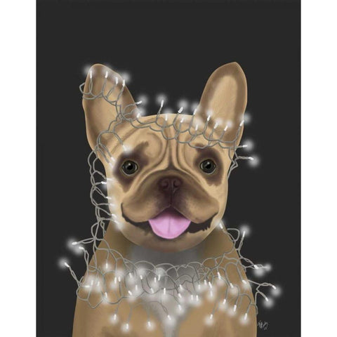 French Bulldog, Christmas Lights 2 Black Modern Wood Framed Art Print with Double Matting by Fab Funky