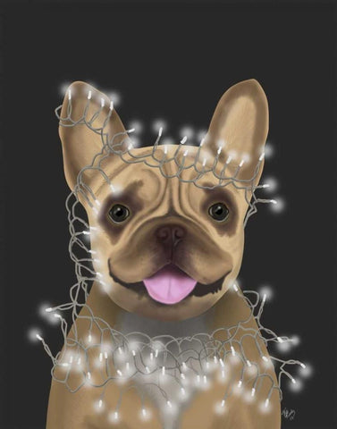 French Bulldog, Christmas Lights 2 White Modern Wood Framed Art Print with Double Matting by Fab Funky