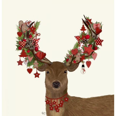 Deer, Homespun Wreath Gold Ornate Wood Framed Art Print with Double Matting by Fab Funky