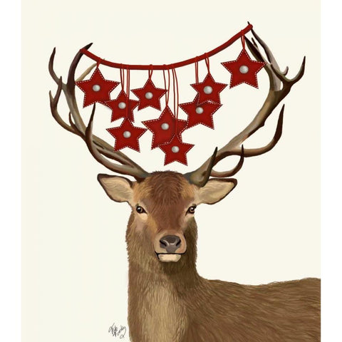 Deer, Star Decorations Gold Ornate Wood Framed Art Print with Double Matting by Fab Funky