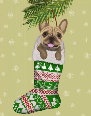 French Bulldog in Christmas Stocking White Modern Wood Framed Art Print with Double Matting by Fab Funky