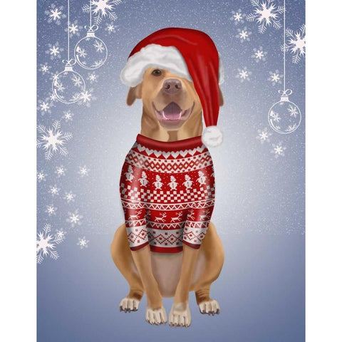 Pitbull in Christmas Sweater White Modern Wood Framed Art Print by Fab Funky