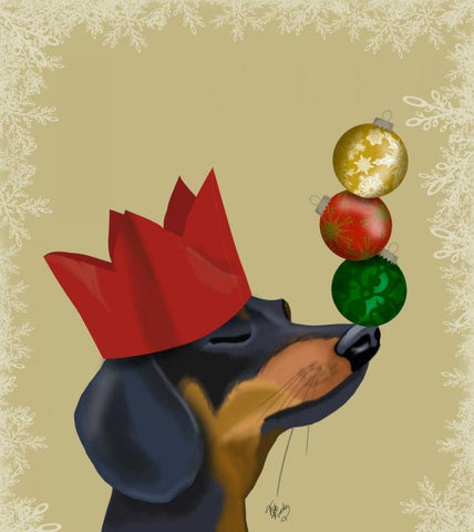 Dachshund, Party Trick Baubles Black Ornate Wood Framed Art Print with Double Matting by Fab Funky