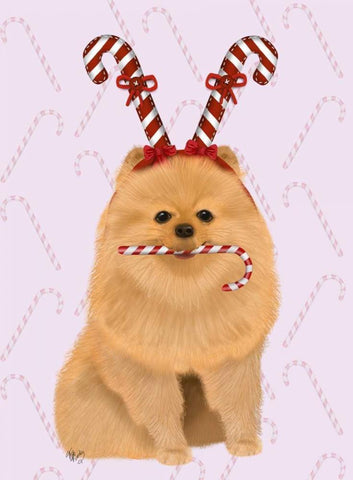 Pomeranian and Candy Canes Black Ornate Wood Framed Art Print with Double Matting by Fab Funky