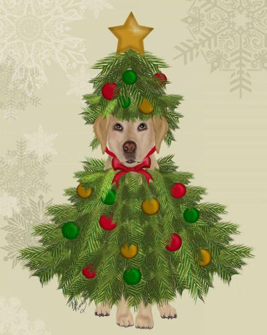 Yellow Labrador, Christmas Tree Costume White Modern Wood Framed Art Print with Double Matting by Fab Funky