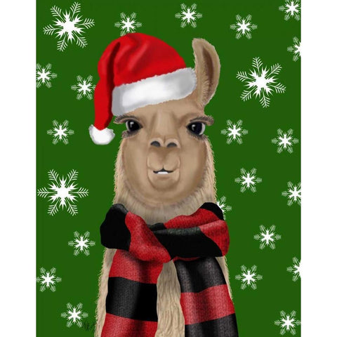 Llama, Christmas Hat Black Modern Wood Framed Art Print with Double Matting by Fab Funky