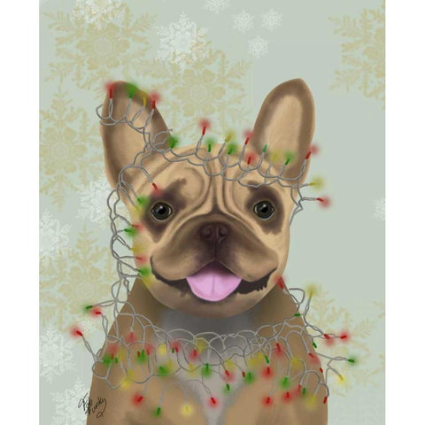 French Bulldog, Christmas Lights 1 Black Modern Wood Framed Art Print with Double Matting by Fab Funky