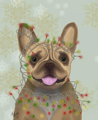 French Bulldog, Christmas Lights 1 Black Ornate Wood Framed Art Print with Double Matting by Fab Funky