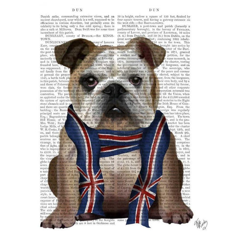 English Bulldog with Scarf Black Modern Wood Framed Art Print with Double Matting by Fab Funky