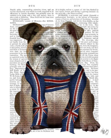 English Bulldog with Scarf White Modern Wood Framed Art Print with Double Matting by Fab Funky