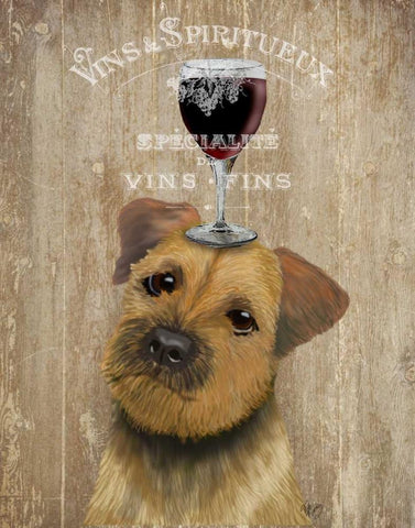 Dog Au Vin, Border Terrier Black Ornate Wood Framed Art Print with Double Matting by Fab Funky