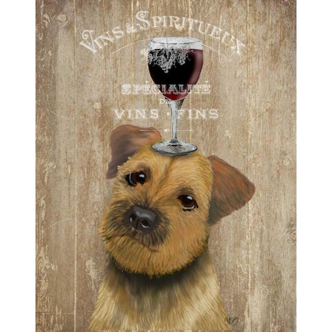 Dog Au Vin, Border Terrier Gold Ornate Wood Framed Art Print with Double Matting by Fab Funky