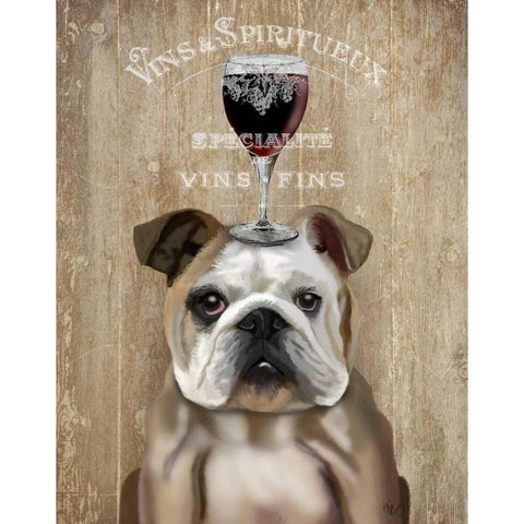 Dog Au Vin, English Bulldog White Modern Wood Framed Art Print by Fab Funky