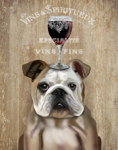 Dog Au Vin, English Bulldog White Modern Wood Framed Art Print with Double Matting by Fab Funky