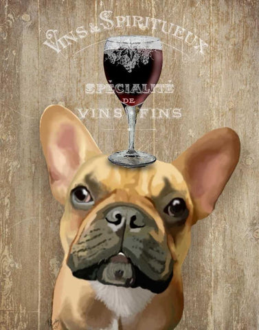 Dog Au Vin, French Bulldog Black Ornate Wood Framed Art Print with Double Matting by Fab Funky