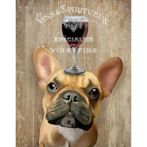 Dog Au Vin, French Bulldog White Modern Wood Framed Art Print by Fab Funky