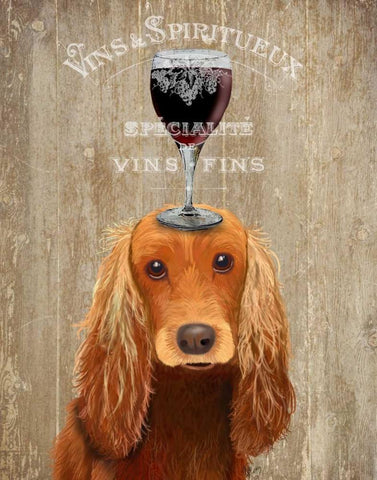 Dog Au Vin, Cocker Spaniel Black Ornate Wood Framed Art Print with Double Matting by Fab Funky