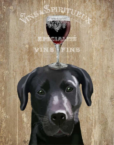 Dog Au Vin, Black Labrador Black Ornate Wood Framed Art Print with Double Matting by Fab Funky