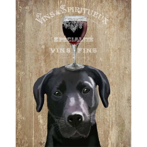 Dog Au Vin, Black Labrador Gold Ornate Wood Framed Art Print with Double Matting by Fab Funky