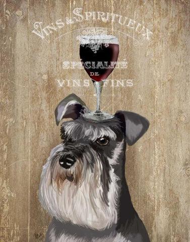 Dog Au Vin, Schnauzer White Modern Wood Framed Art Print with Double Matting by Fab Funky