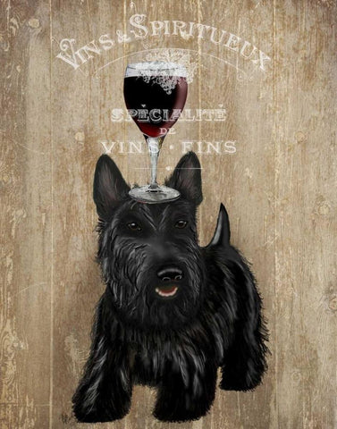 Dog Au Vin, Scottish Terrier Black Ornate Wood Framed Art Print with Double Matting by Fab Funky