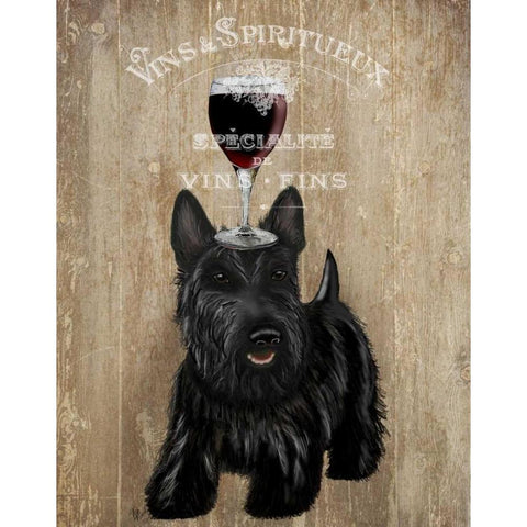 Dog Au Vin, Scottish Terrier White Modern Wood Framed Art Print by Fab Funky