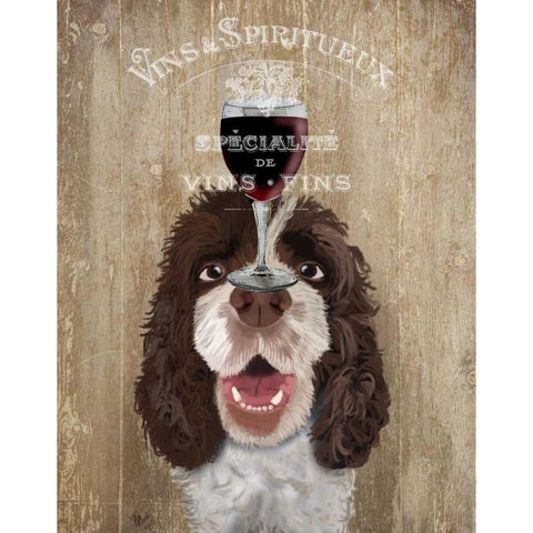 Dog Au Vin, Springer Spaniel Black Modern Wood Framed Art Print with Double Matting by Fab Funky