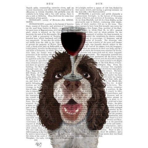 Dog Au Vin, Springer Spaniel Black Modern Wood Framed Art Print with Double Matting by Fab Funky