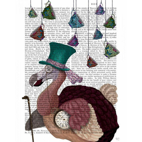 Dodo with Hanging Teacups White Modern Wood Framed Art Print by Fab Funky