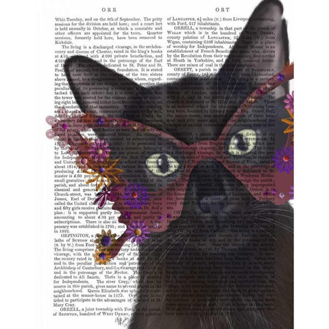 Cat and Flower Glasses White Modern Wood Framed Art Print by Fab Funky