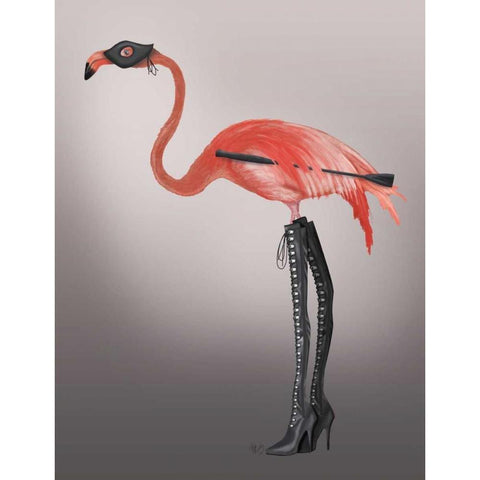 Flamingo with Kinky Boots Gold Ornate Wood Framed Art Print with Double Matting by Fab Funky