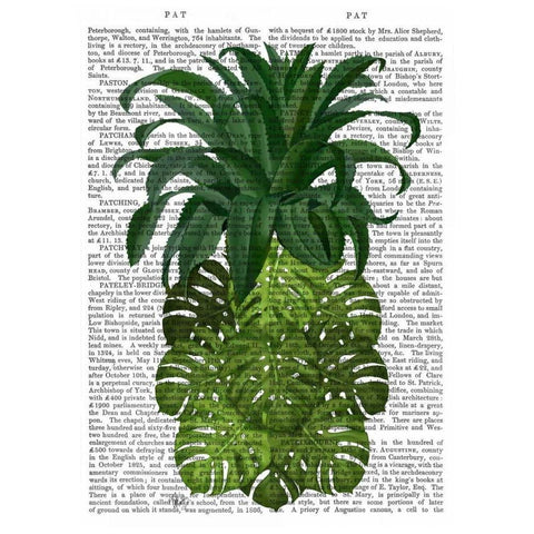 Pineapple, Monstera Leaf White Modern Wood Framed Art Print by Fab Funky