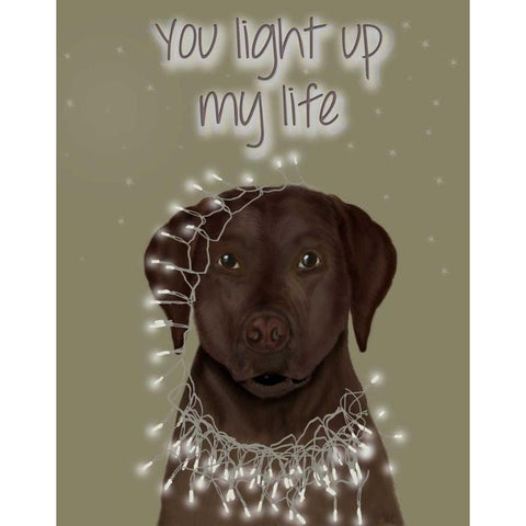 Chocolate Labrador, You Light Up Gold Ornate Wood Framed Art Print with Double Matting by Fab Funky