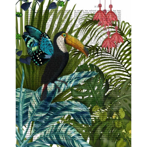 Toucan in Tropical Forest Gold Ornate Wood Framed Art Print with Double Matting by Fab Funky