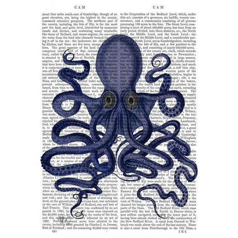 Octopus 9, Blue Gold Ornate Wood Framed Art Print with Double Matting by Fab Funky