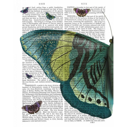 Butterfly in Turquoise and Yellow a Gold Ornate Wood Framed Art Print with Double Matting by Fab Funky