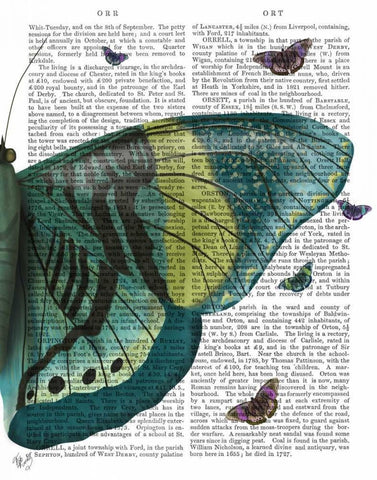 Butterfly in Turquoise and Yellow b White Modern Wood Framed Art Print with Double Matting by Fab Funky