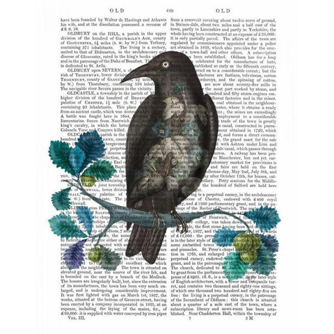 Floral Crow On Branch Black Modern Wood Framed Art Print with Double Matting by Fab Funky