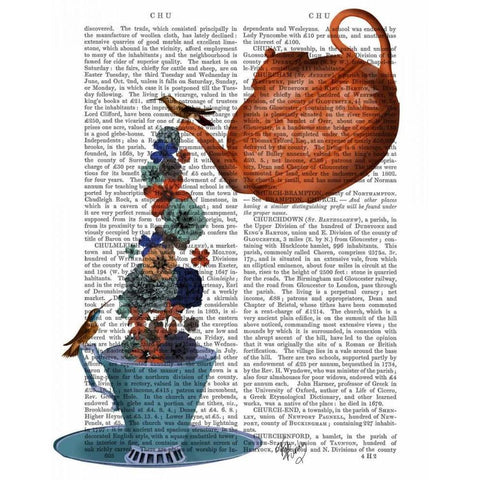 Teapot, Cup and Flowers, Orange and Blue Gold Ornate Wood Framed Art Print with Double Matting by Fab Funky