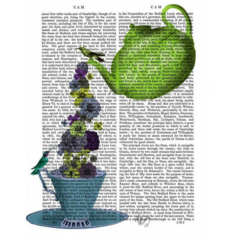 Teapot, Cup and Flowers, Green and Blue White Modern Wood Framed Art Print by Fab Funky