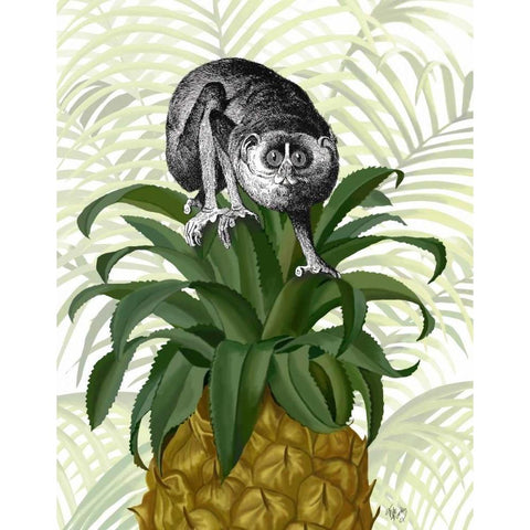 Loris on Pineapple Black Modern Wood Framed Art Print with Double Matting by Fab Funky