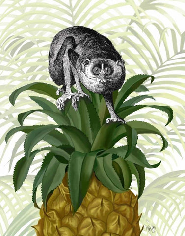 Loris on Pineapple White Modern Wood Framed Art Print with Double Matting by Fab Funky