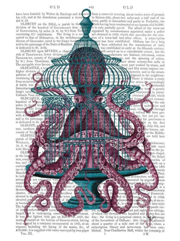 Pink Octopus in Cage Black Ornate Wood Framed Art Print with Double Matting by Fab Funky