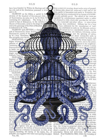 Blue Octopus in Cage Black Ornate Wood Framed Art Print with Double Matting by Fab Funky