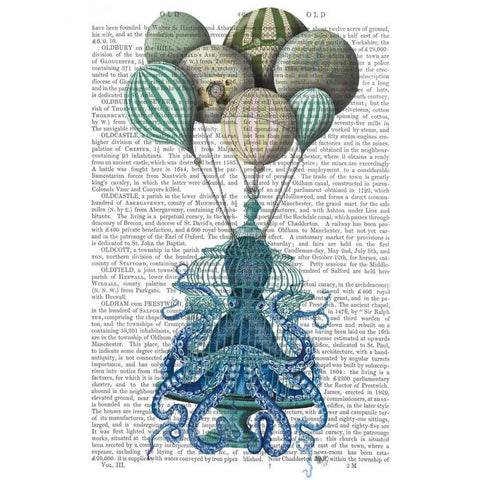 Octopus Cage and Balloons Black Modern Wood Framed Art Print with Double Matting by Fab Funky