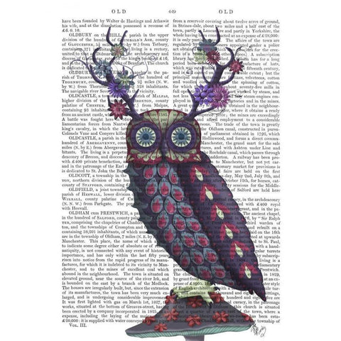 Owl with Psychedelic Antlers Black Modern Wood Framed Art Print with Double Matting by Fab Funky