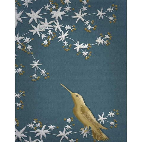 Golden Hummingbird 1 Black Modern Wood Framed Art Print with Double Matting by Fab Funky