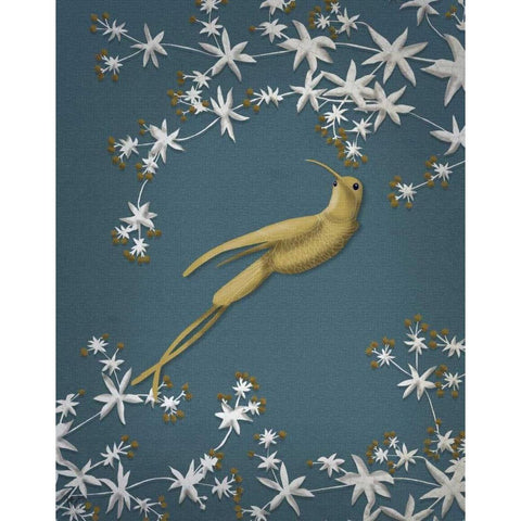 Golden Hummingbird 2 White Modern Wood Framed Art Print by Fab Funky